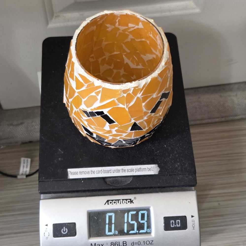 Mosaic Orange Pumpkin Jackolantern Candle Holder Jar Vase Halloween Decor - Picture 10 of 11